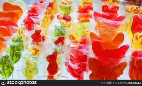 colorful candy made of sugar, panorama left to right, close-up