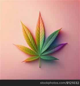 Colorful cannabis leaf on pastel background, copy space. Medical marijuana concept. Generative AI. Colorful cannabis leaf on pastel background. Generative AI