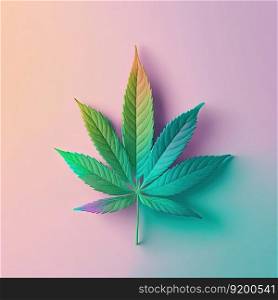 Colorful cannabis leaf on pastel background, copy space. Medical marijuana concept. Generative AI. Colorful cannabis leaf on pastel background. Generative AI