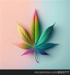 Colorful cannabis leaf on pastel background. Medical marijuana concept. Generative AI. Colorful cannabis leaf on pastel background. Generative AI