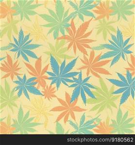 Colorful cannabis leaves pattern on pastel background. Medical marijuana concept. Generative AI. Colorful cannabis leaves pattern on pastel background. Generative AI