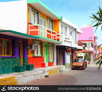 colorful Caribbean houses tropical vivid colors Isla Mujeres Mexico