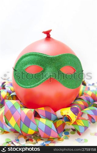 Colorful carnival background with stripes and mask