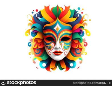 Colorful carnival masks on a white background. Generative AI