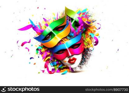 Colorful carnival masks on a white background. Generative AI