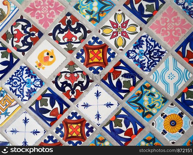 Colorful ceramic tiles pattern patchwork design for background.