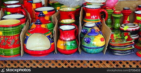 colorful ceramics pottery painted vivid color clay jars