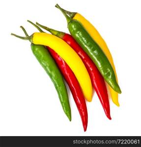 Colorful chili peppers on a white background. Studio Photo. Colorful chili peppers on a white background