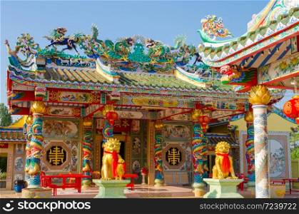 colorful chinese shrine in Sukhothai, Thailand
