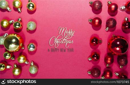 Colorful christmas balls collection on red background