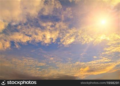 Colorful cloudy sky at sunrise. Sky texture, abstract nature background.