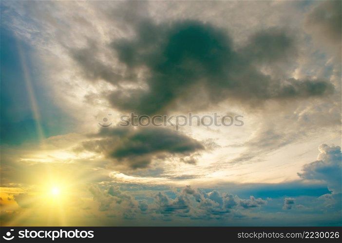 Colorful cloudy sky at sunrise. Sky texture, abstract nature background.
