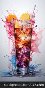 Colorful Cocktail with Fruit Garnish and Splash. Generative ai. High quality illustration. Colorful Cocktail with Fruit Garnish and Splash. Generative ai