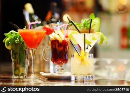 Colorful cocktails close up