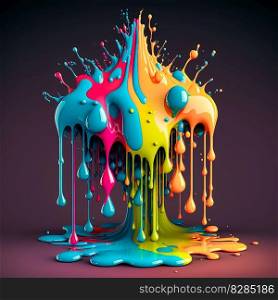 Colorful color water drop explosion mushroom, dripping paint splash. Colorful color water drop explosion mushroom, dripping paint splash AI Generated