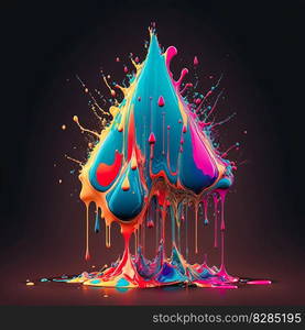 Colorful color water drop explosion mushroom, dripping paint splash. Colorful color water drop explosion mushroom, dripping paint splash AI Generated