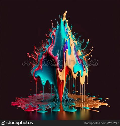 Colorful color water drop explosion mushroom, dripping paint splash. Colorful color water drop explosion mushroom, dripping paint splash AI Generated