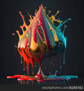 Colorful color water drop explosion mushroom, dripping paint splash AI Generated