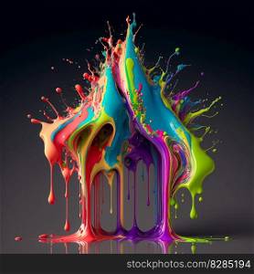 Colorful color water drop explosion mushroom, dripping paint splash AI Generated