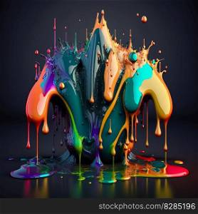 Colorful color water drop explosion mushroom, dripping paint splash AI Generated 