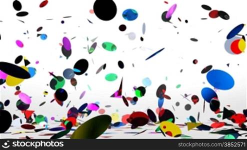Colorful confetti falling, isolated on white