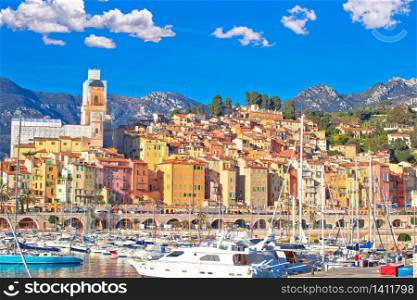 Colorful Cote d Azur town of Menton harbor and architecture view, Alpes-Maritimes department in southern France