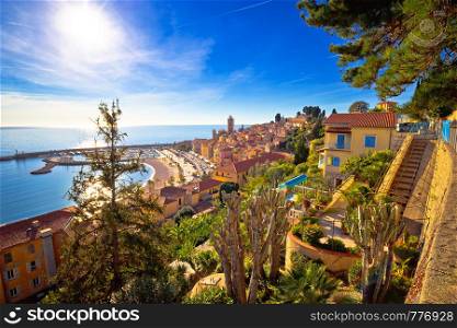 Colorful Cote d Azur town of Menton waterfront architecture view, Alpes-Maritimes department in southern France