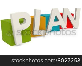 Colorful cube with plan word, 3D rendering