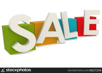 Colorful cube with sale word, 3D rendering