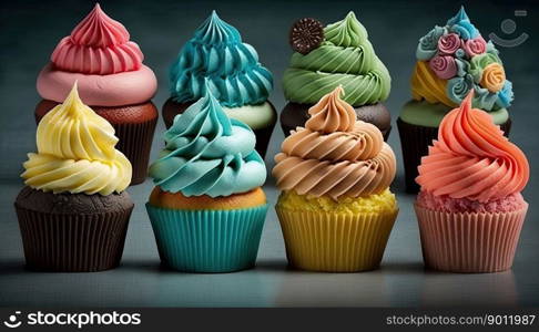 Colorful cupcakes for the mother s day or birthday. Generative AI