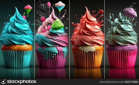 Colorful cupcakes for the mother s day or birthday. Generative AI