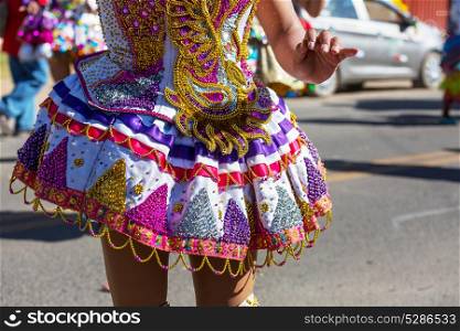 Colorful decor on carnaval dressing in Peru, South America