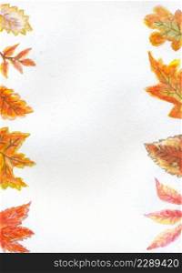Colorful decorative frame with autumn leaves, hand drawn illustration.
