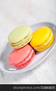 Colorful delicious macarons, typical french pastries