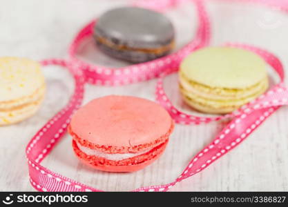 Colorful delicious macarons, typical french pastries