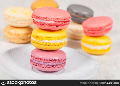 Colorful delicious macarons, typical french pastries