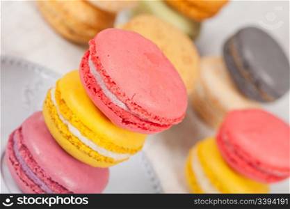 Colorful delicious macarons, typical french pastries