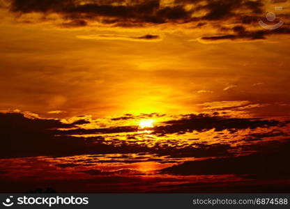 colorful dramatic sky with cloud at sunset. Golden sky background