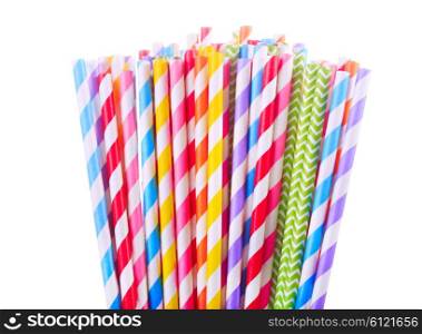 Colorful drinking striped straw isolated on white background