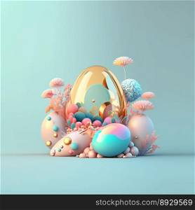 Colorful Easter Celebration Greeting Card with Glosy 3D Eggs and Flowers