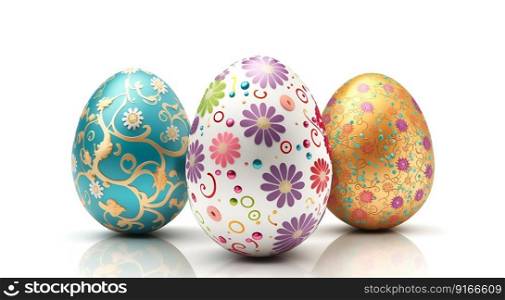 Colorful easter eggs isolated on white background. Easter day Concept. 3D illustration.
