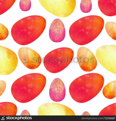 Colorful Easter eggs on a white isolated background. Seamless patterns. Watercolor illustration. Colorful Easter eggs on a white isolated background. Seamless patterns. Watercolor