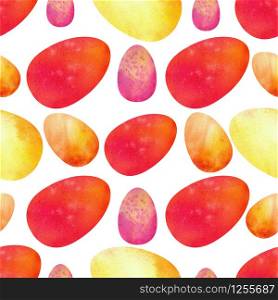 Colorful Easter eggs on a white isolated background. Seamless patterns. Watercolor illustration. Colorful Easter eggs on a white isolated background. Seamless patterns. Watercolor