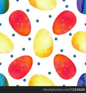 Colorful Easter eggs on a white isolated background. Seamless patterns. Watercolor illustration. Colorful Easter eggs on a white isolated background. Seamless patterns. Watercolor