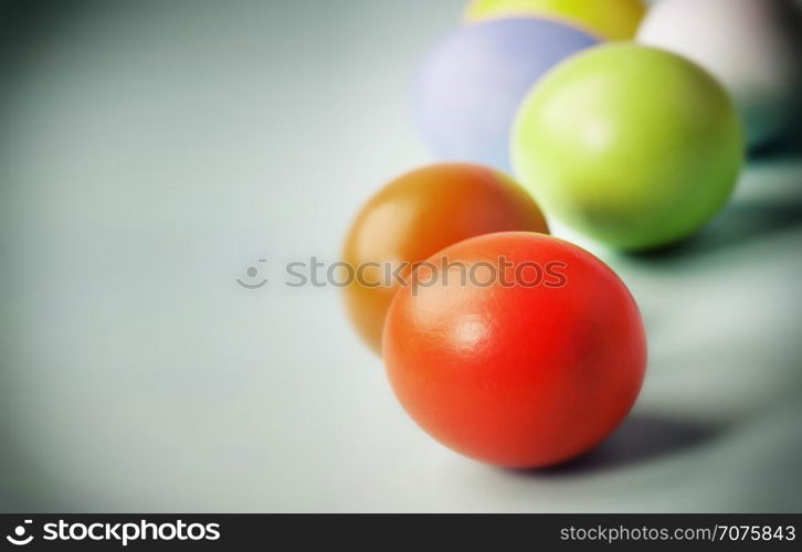 Colorful Easter eggs on blue background