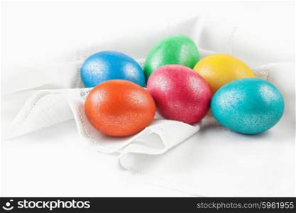 colorful easter eggs on the napkin