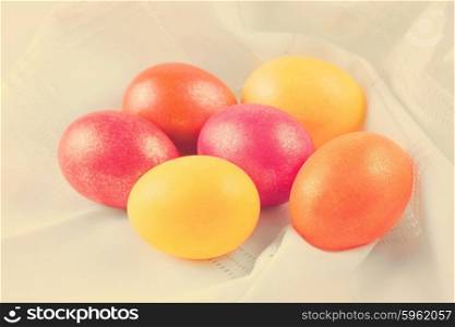 colorful easter eggs on the napkin