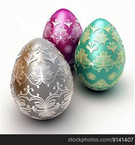 Colorful Easter eggs on the white background, created with generative AI