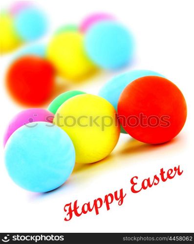 Colorful Easter eggs with selective focus isolated on white background