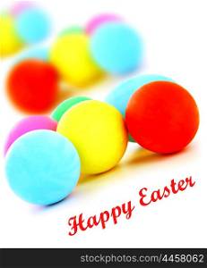Colorful Easter eggs with selective focus isolated on white background